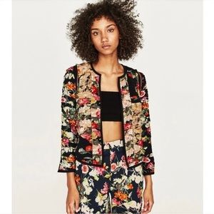 NWOT Zara Ruched Floral Blazer Jacket